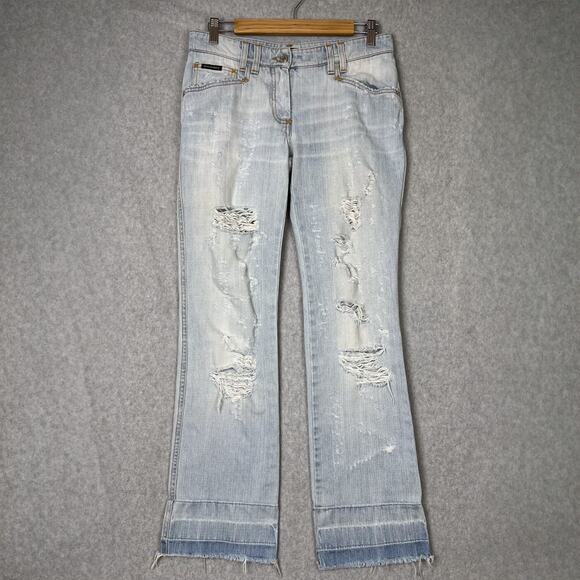 Dolce & Gabbana Distressed Low Rise Light Wash Jeans Size 42 Y2K - Picture 2 of 10